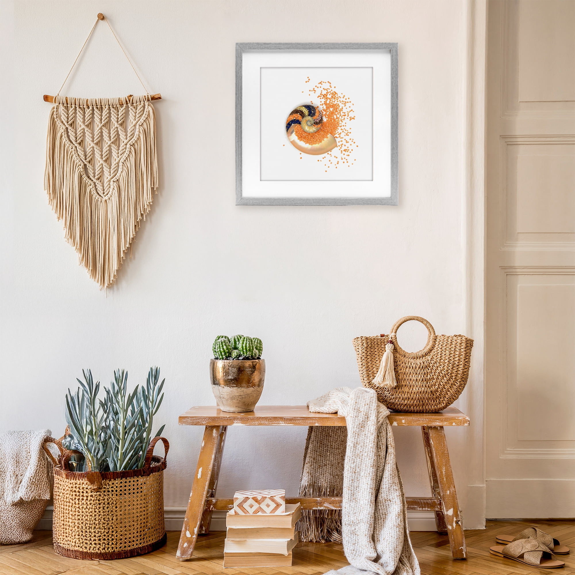 Stupell Industries Orange Nautilus Spiral Gray Framed Print Under Glass, design by Beth Adoette