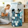 thumbnail image 5 of Yayeee Freestanding Laundry Hamper with Handle Collapsible Large Storage Basket for Clothes, Dark Blue Hexagon Patterns, 5 of 7