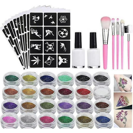 Glitter Tattoo Kit 24 Colors Glitter Temporary Tattoo Art Party Diamond ...