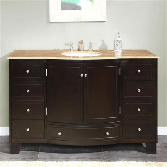 Transitional Travertine Bathroom Vanity, Single Sink - 55 in. Wide