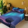 thumbnail image 4 of Ambesonne Fantasy Fitted & Top Sheet Set with Shams, Aurora Borealis Tree, Blue Purple, 4 of 8