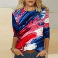 thumbnail image 2 of Women 3/4 Long Sleeve Shirt 4th of July Stars Printed Tee Memorial Day Gift, 2 of 5