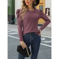 thumbnail image 4 of Women's Long Sleeve Shirts Waffle Knit Tunic Tops Puff Sleeve Solid T Shirts, 4 of 6