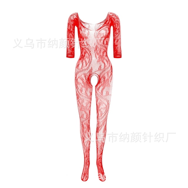 Pink Temptation New One-Piece One-Piece Fishnet Clothes Big Dragon Pattern Open-Off Sexy Lingerie W088