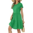 thumbnail image 3 of Bodycon Dresses For Women, T Shirt Dresses Ruffle Sleeve Round Neck With Pocket Solid Color Casual Beach Dresses Skater Womens Pink Dress Engagement Women Semi Dresses Cocktail (XL, Green) ZMTing, 3 of 5