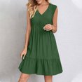 thumbnail image 2 of Summer Dresses for Women 2025 Women Summer V-neck Loose Solid Color Pleated Casual High Waisted Lace Sleeveless Dress Beach Vacation Clothes for Women Size S-2XL, 2 of 7