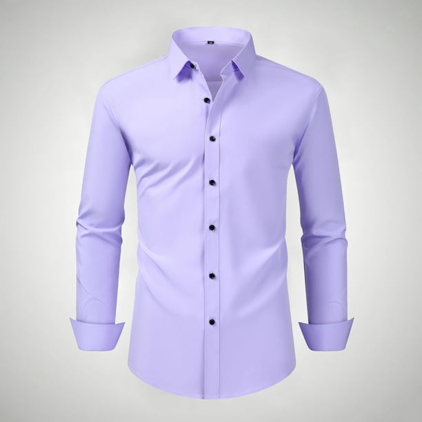 Blusa y camisa de manga larga con cuello vuelto para hombre, estilo informal, a la moda, con botones y solapa, transpirable, de poliéster