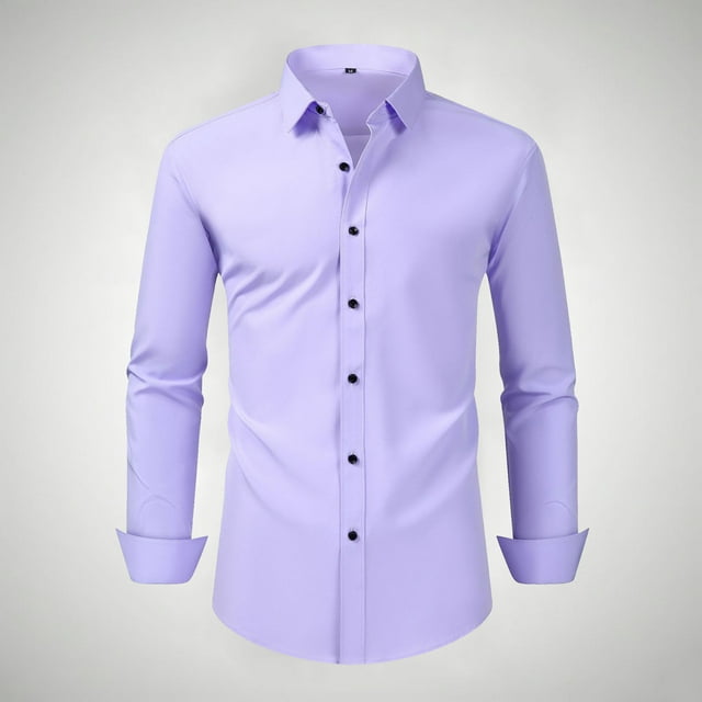 Weiqiqre Tshirts Shirts for Men Regular Fit Stretch Stain Shield Long Sleeve Solid Business Wedding Button Down Shirts