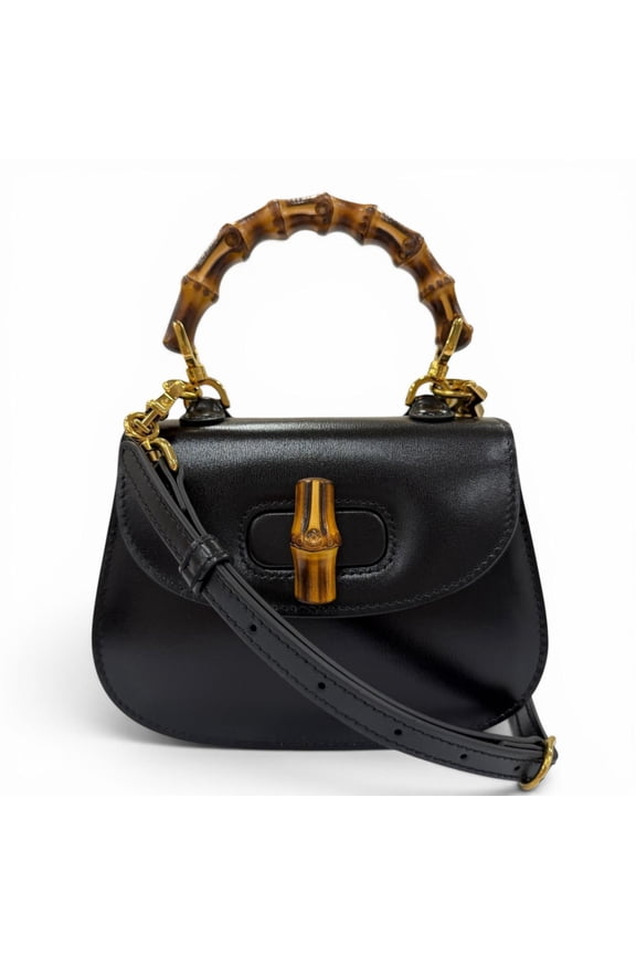 Pre-Owned GUCCI 686864 Gucci Bamboo 1947 Mini Bag Leather 2-Way Handbag Shoulder Black Made in...