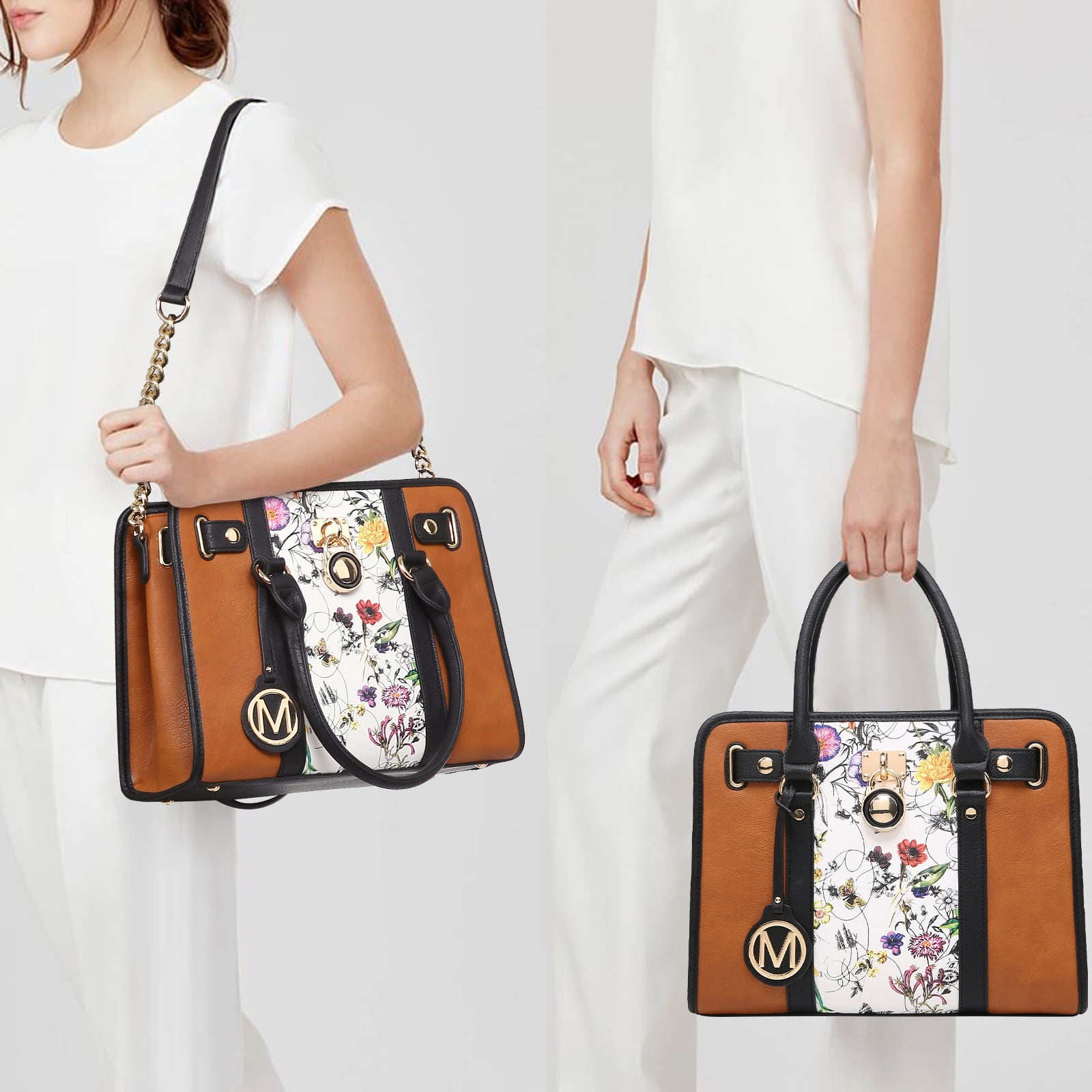MKP Women Satchel Two tone Handbags Purses Top Handle Tote with Wallet 2pcs Bag Set