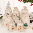 thumbnail image 4 of 10/1 piezas de bolsas de lino con cordón para Navidad, bolsas para envolver dulces y refrigerios para niños, bolsas de arpillera para guardar pulseras y joyas, bolsas para decoración navideña, 4 of 5