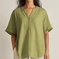 thumbnail image 3 of Algodón Falda Larga Mujeres Nuevo Casual Algodón Y Lino Manga Corta Pullover, V-Cuello Puerta Tubo Multi-Color Top, 3 of 5