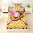 thumbnail image 3 of Castle Fairy Baseball Bat Glove Twin Sheets 3pcs, Blue Ice Cream Drip Bedding, Brown Pink Yellow,1 Fitted Sheet, 1 Flat Sheet and 1 Pillowcase, 3 of 6