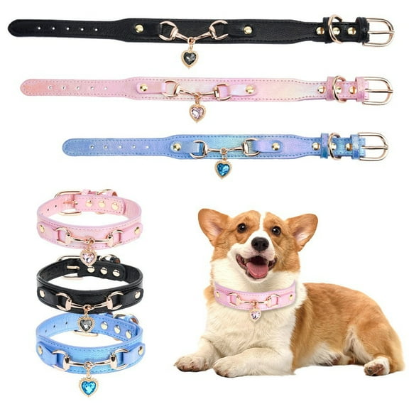 1Pack Dog collar, heart-shaped rhinestone jewelry PU leather collar, metal accessories, small and medium-sized dog and cat neck rings
