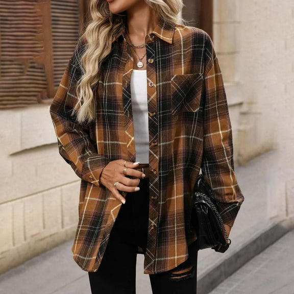 Miqool Flannel Shirts for Women Long Sleeve Button Down Plaid Fall Shirt Casual Business Work Tops