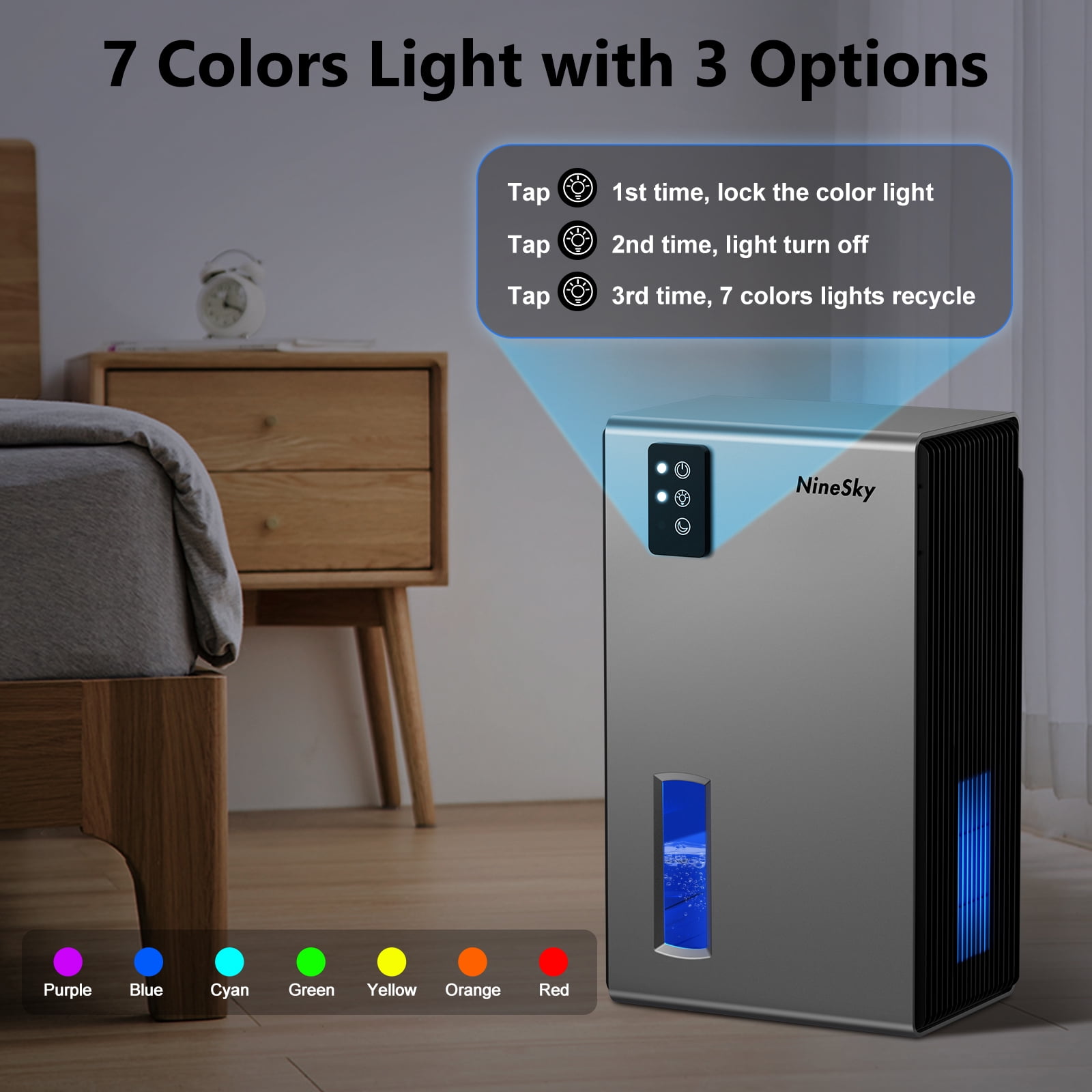 Aumpkin Dehumidifier for Home, 95 OZ Water Tank, (1000 sq.ft) Dehumidifiers for Bathroom Bedroom Basement with Auto Shut Off,7 Colors LED Light (Gray)