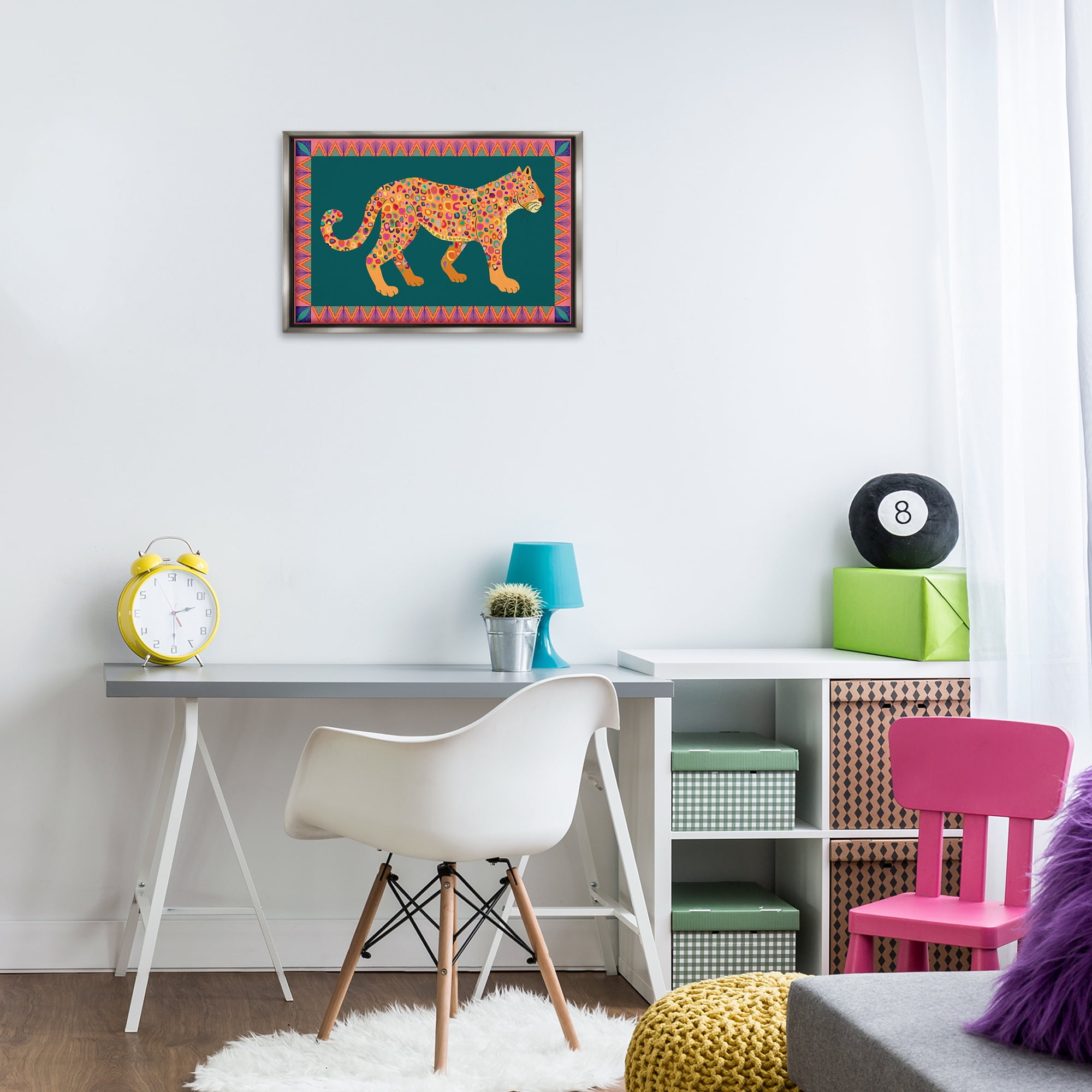Stupell Industries Bold Patterned Lion Animals Painting Gray Floater Framed Canvas Art Print Wall Art, 25 x 17
