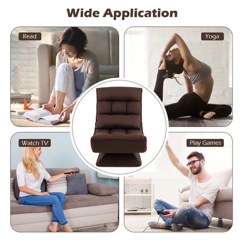 Finihen Swivel Floor Chair, 5-Level Adjustable 360Â° Swivel Floor Chair with Massage Pillow, Recliner Chair for Relaxing Reading Gaming TV Watching, Brown