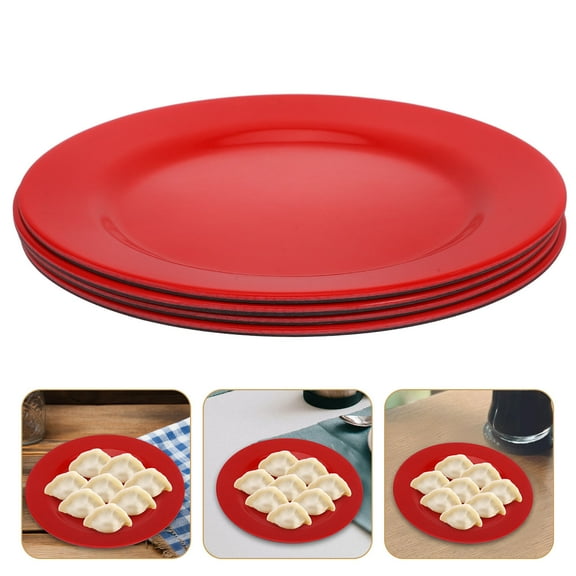 Supvox 4pcs Red Plates Ceramic Easy to Clean for Camping Gatherings