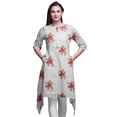 thumbnail image 1 of Bimba White Leaves & Begonia Floral Asymmetric Kurta Indian Tunic Tops For Women Printed Indian Clothing Large, 1 of 6