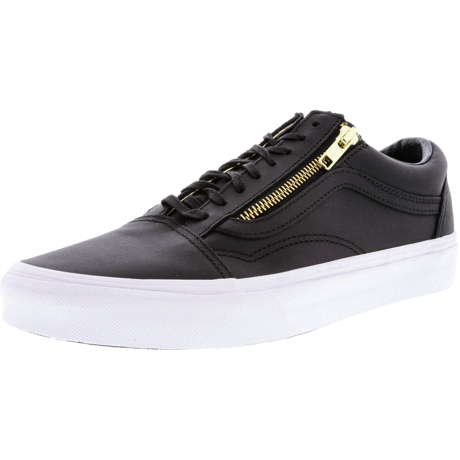 black leather vans with gold zipper