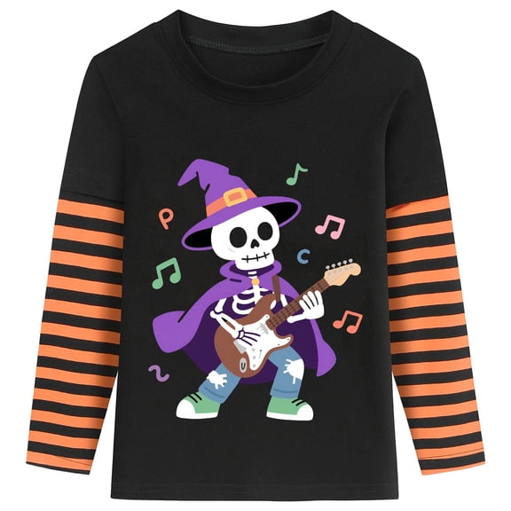 FEDPOP Toddlers Boys Girls Halloween Tops Long Sleeve Skeleton Glow in the Dark Tees Unisex Shirts 6T