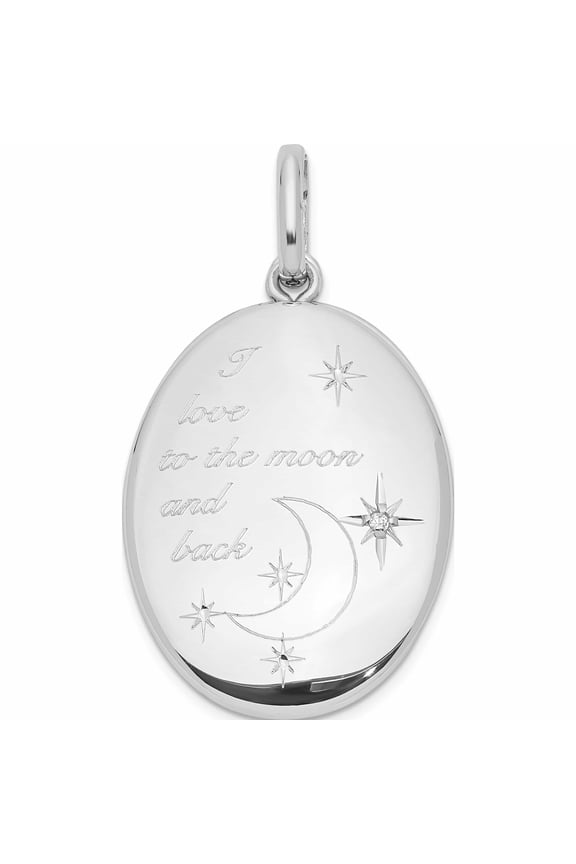 Sterling Silver Rhod-Pltd 26mm Diamond I Love Moon Oval Swing Locket (36.5 X 20.25) Made In Hong Kong -Jewelry By Sweet Pea
