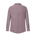 thumbnail image 7 of Otntypg Fall Women Button Down Shirts Lightweight V Neck Collared Work Blouse Long Roll Up Cuffed Sleeve Pocket Casual Boyfriend Cotton Tops Purple M, 7 of 7