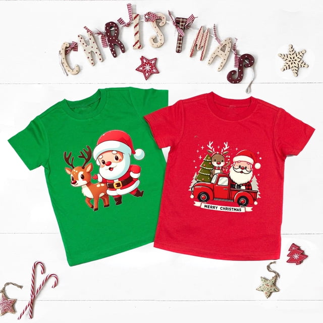 Camiseta navideña de Papá Noel para niños, ropa de moda para niños, fiesta navideña, camiseta para niños y niñas, camisetas para niños pequeños, conjuntos