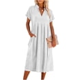 thumbnail image 6 of Horkkom Maxi Dresses for Women Short Sleeve V Neck Linen Summer Dresses Trendy Loose Long Dresses, S-2XL, 6 of 6
