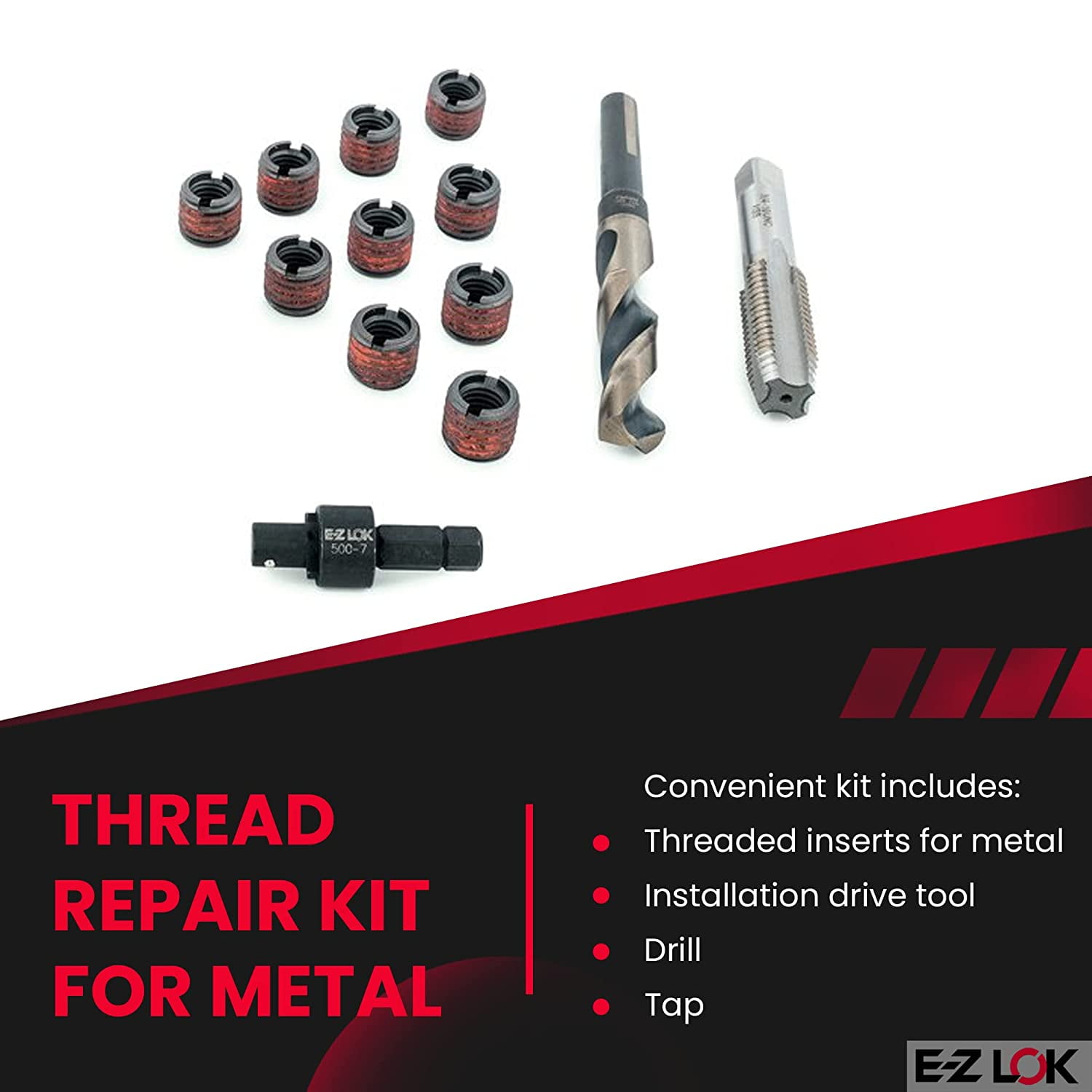 Thread Repair Kit, Self Locking Thread Inserts, Steel, 10 Inserts EZ-310-5