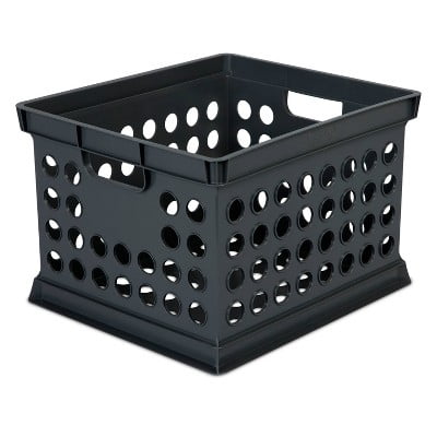 Storage Crate Black - Room Essentials: Plastic Stackable Utility Bin, Portable with Built-In Handles, 30.6L Capacity