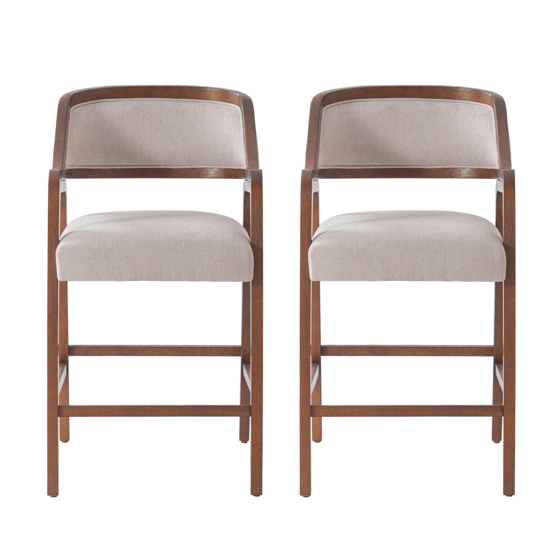 Christopher Knight Home Modern Upholstered Counter Stools, Rubberwood Frame, Walnut, Set of 2