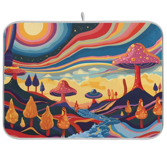 Trees Groovy Landscape Dish Drying Mat Dish Drainer Rack Mats Water Absorbent Non-Slip Easy Clean Heat Resistant for Kitchen Counter
