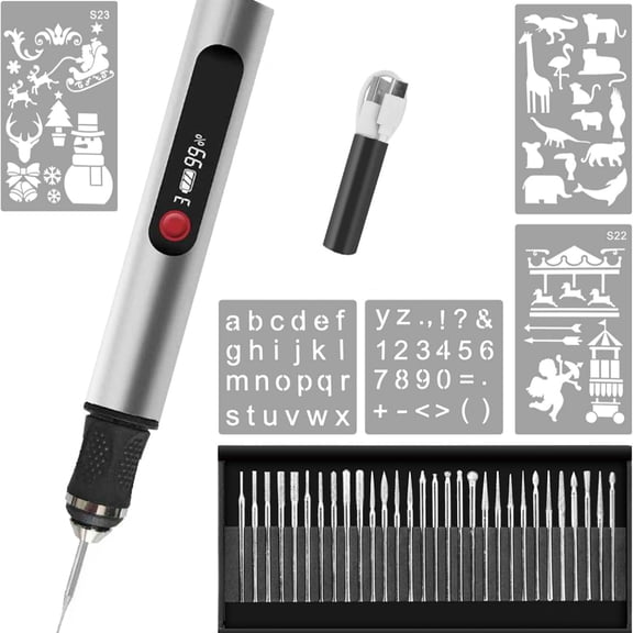 Taotique Engraving Pen, Ultimate Cordless Portable Engraver for Artists & DIYers - Engrave 50 Surfaces - Beginner Friendly - Rechargeable - Free 30 Bits & Mastery Guide & Stencils