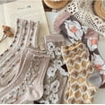 thumbnail image 6 of Calf Socks 5 Pairs for Women 5-10 Cute Crew Vintage Frilly Floral Blossom Design Casual Novelty Cotton Breathable, 6 of 7