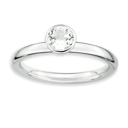 Sterling Silver High 5mm Round White Topaz Ring