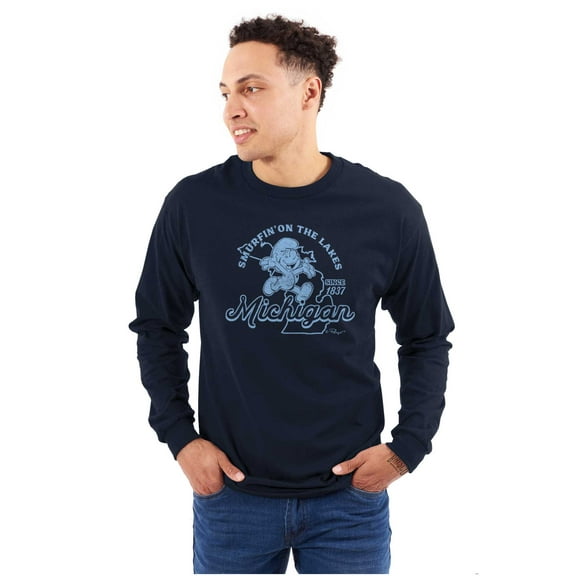 Michigan MI Great Lakes Life Smurfs Long Sleeve TShirt Men Women Brisco Brands S