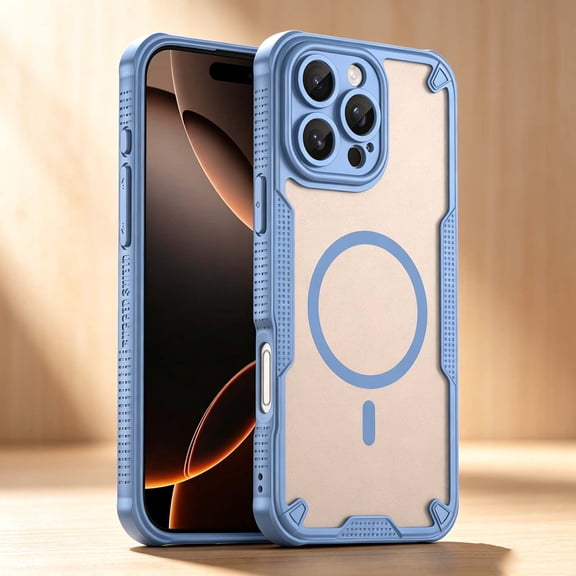 For iPhone 15 Phone Case,PC   TPU Hybrid Shockproof Heavy Duty Protection,Compatible with Mag-Safe,Anti-Scratch Matte Translucent Back,Rugged Non-Slip Durable Phone Case,Blue