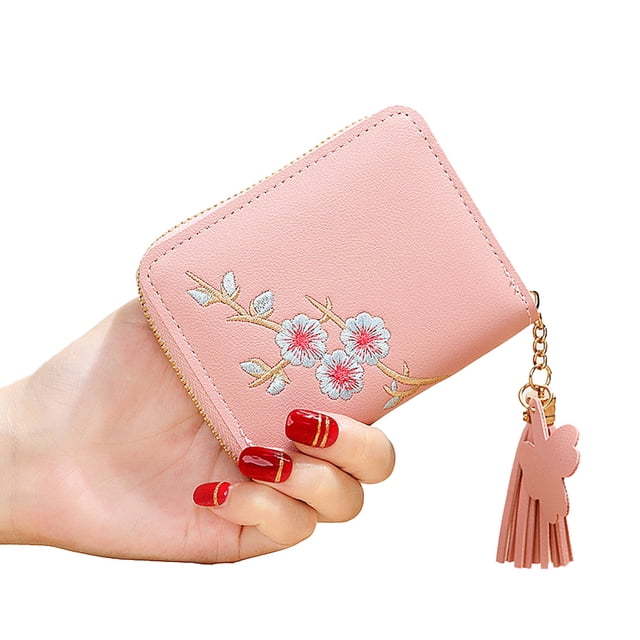 Titular de la tarjeta de crédito RFID Estuche para tarjetas con cremallera Carteras pequeñas para mujeres Señoras de cuero Niñas/Regalo