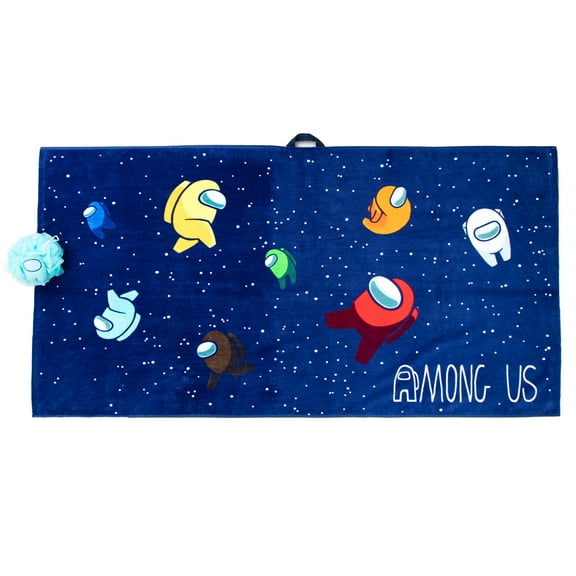 Among Us Oversized Kids 100% Cotton Towel and Character Loofah Set, Blue, Innersloth