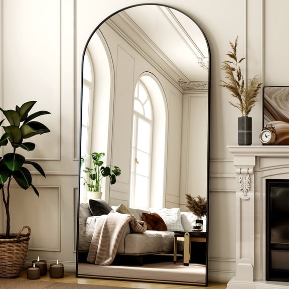 SHATTERVUE 77"x38" Arched Large Full Length Mirror Floor Mirrors Wall Mounted,Black