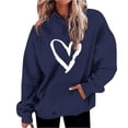 thumbnail image 1 of Penkiiy Mode Décontractée pour Femmes Saint-Valentin Imprimé Manches Longues Hauts Chandails en Molleton m Marine, 1 of 5