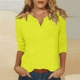 thumbnail image 2 of DENGDENG 3/4 Sleeve Womens Tops Summer Elbow Tshirts Fashion 2025 Casual V-Neck Tunics Boho Three Quarter Length Shirts Dressy Solid Color Blouses Yellow M, 2 of 5