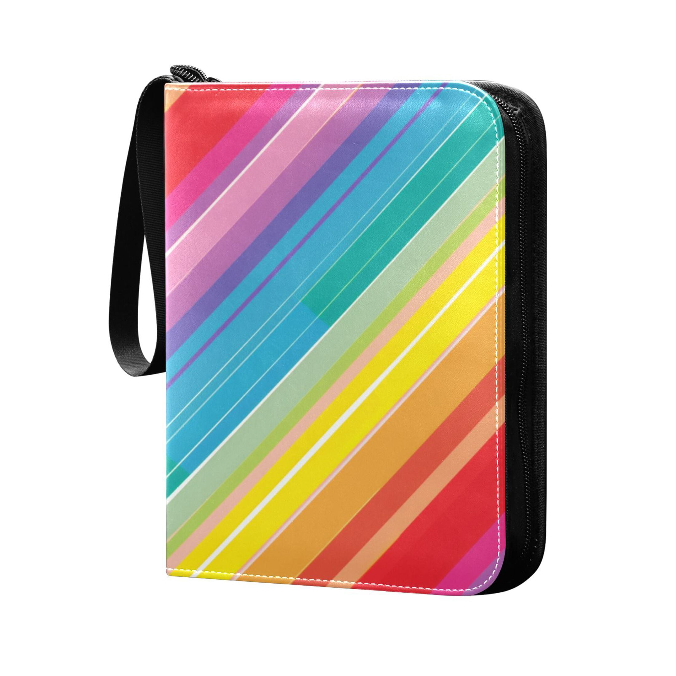 Trading Card Binder Album 400 Pockets 50 Removable 4-Pocket Pages Waterproof Rainbow Lines