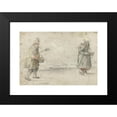 thumbnail image 2 of Hendrick Avercamp 24x18 Black Modern Framed Museum Art Print Titled - Studies of a Man and a Woman Standing on the Bank of a Frozen River, with a Town in the Distance (C. 1610 - C. 1615), 2 of 5