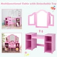 thumbnail image 4 of INFANS Kids Vanity, 2 in 1 Princess Makeup Desk & Chair Set with Tri-Folding Detachable Mirror, Storage Shelves, Wooden Dressing Table,Pretend Play Vanity Set for Girls, 4 of 9