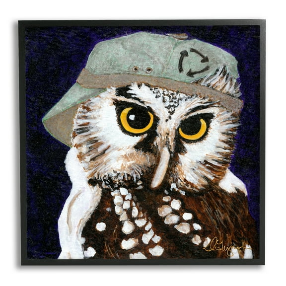 Stupell Industries Owl Wearing Hat Animals & Insects Painting Black Framed Art Print Wall Art, 12 x 12
