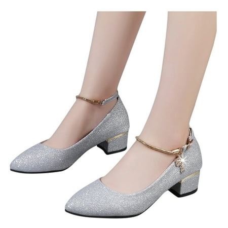 Dakaela Women s Dress Shoes Rhinestone Chunky Heel Pumps Ankle Buckle Formal Business Dance Shoe