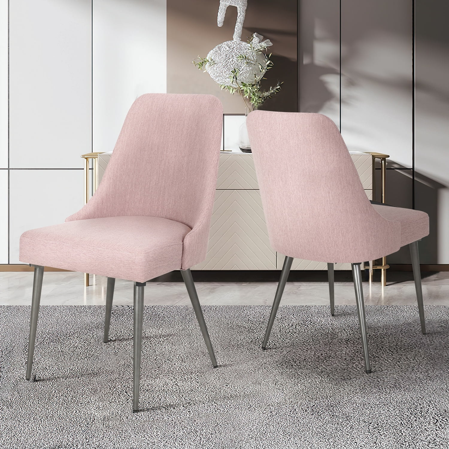 Kadyn 2 Pcs Modern Upholstered Dining Chairs, Kitchen Chair with Metal Legs, Dining Arm Chairs for Dining Room, Bedroom, Pink Kadyn 2 Pcs Modern Upholstered Dining Chairs, Kitchen Chair with Metal Legs, Dining Arm Chairs for Dining Room, Bedroom, Pink